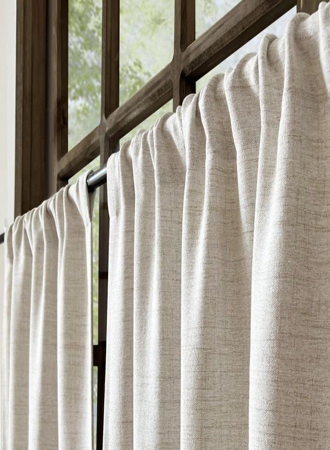Oindec Faux Linen Kitchen Curtains 36 Inch Length Cafe Curtain Tiers for Living Room Bathroom Basement Windows Country Rustic Small Short Curtains, Set of 2, Natural - Image 3